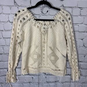 Mixit Vintage 90s Y2K Boho Cream Crochet Top Long Sleeve Ramie Cotton Size XL